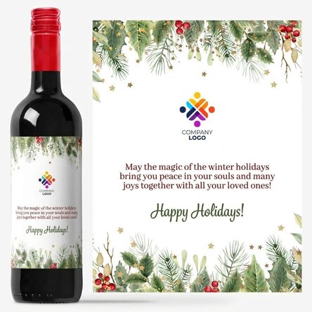 Personalised wine with text and logo - Happy Holidays!