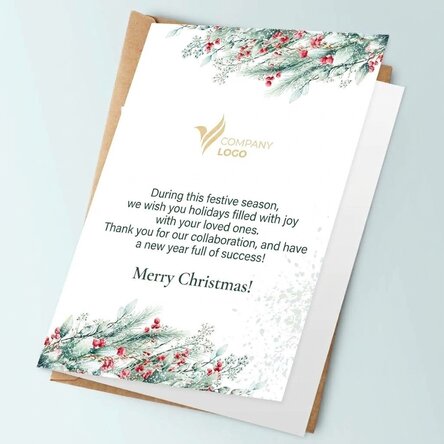 Personalised card with text and logo on the back - Merry Christmas!