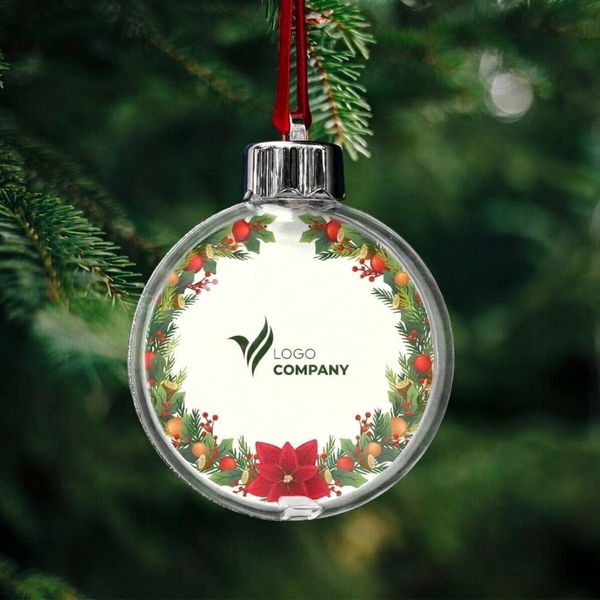 Personalised double-sided bauble with logo and message - Merry Christmas!