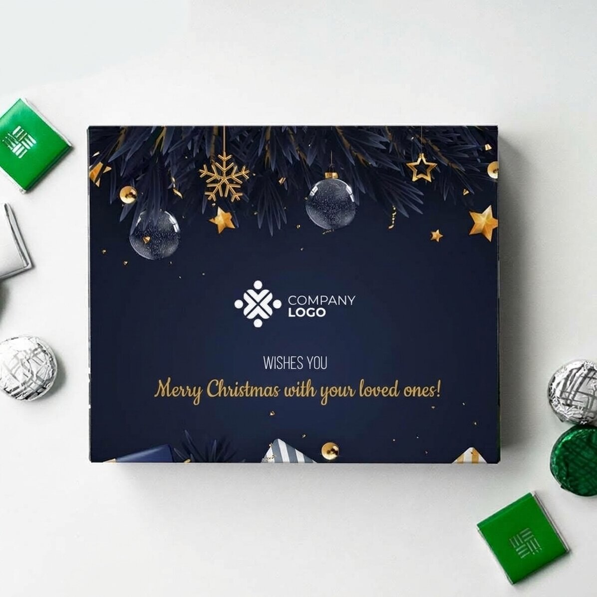 Personalised box of chocolates with logo and message - Merry Christmas!