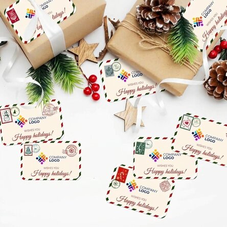 Set of 8 customised rectangular stickers (self-adhesive labels) with logo - Christmas stamps