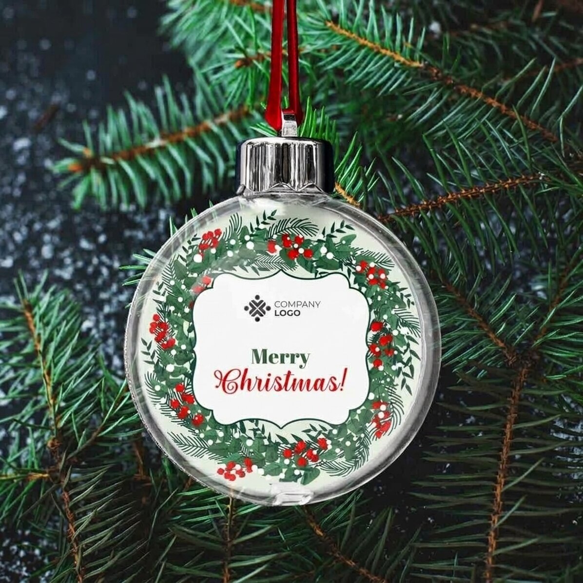 Personalised bauble with logo and message - Merry Christmas!