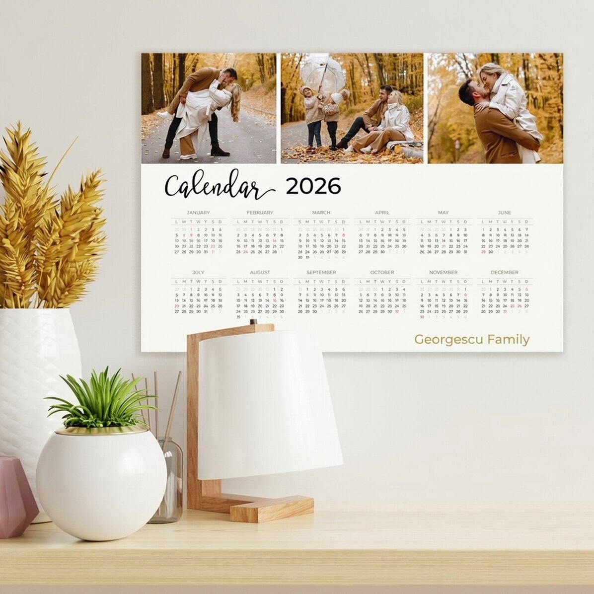 Personalised calendar poster with 3 photos and message