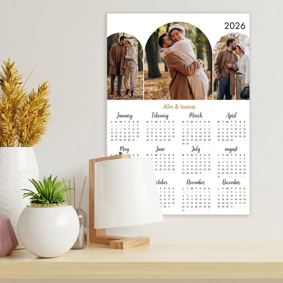 Personalised calendar poster with 3 photos and name