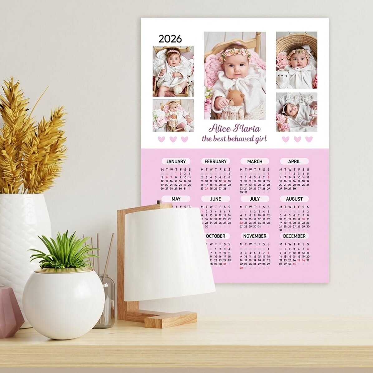 Personalised calendar poster with 5 photos and text - Baby