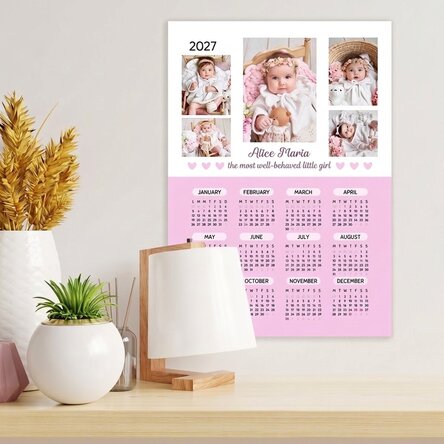 Personalised calendar poster with 5 photos and text - Baby