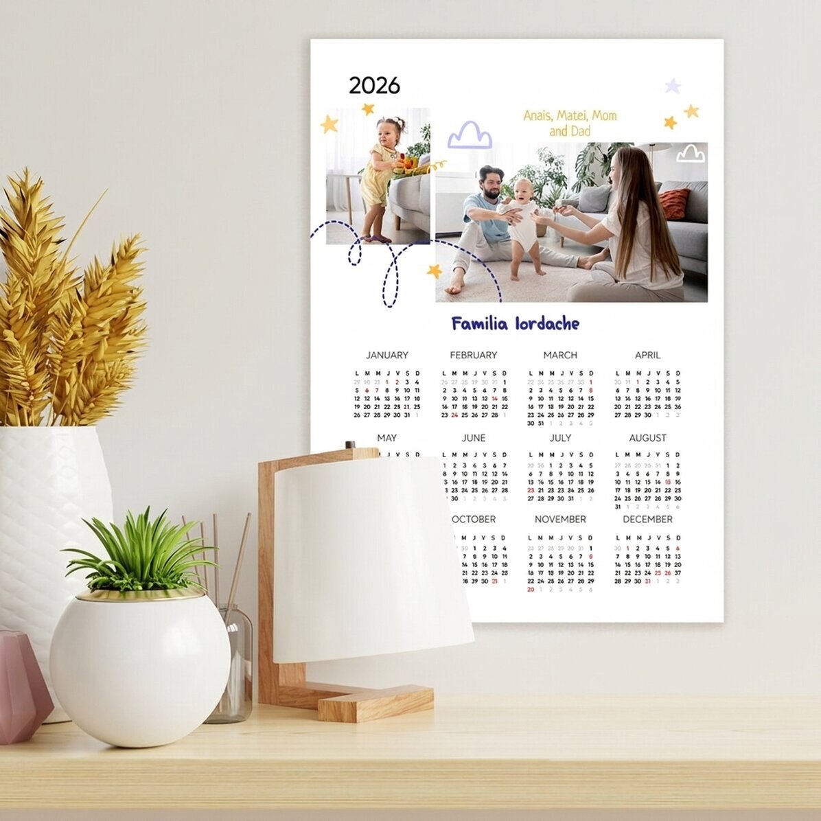 Personalised calendar poster with 2 photos and text - Family