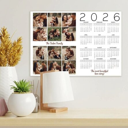 Personalised calendar poster with 12 photos and message