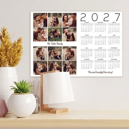 Personalised calendar poster with 12 photos and message