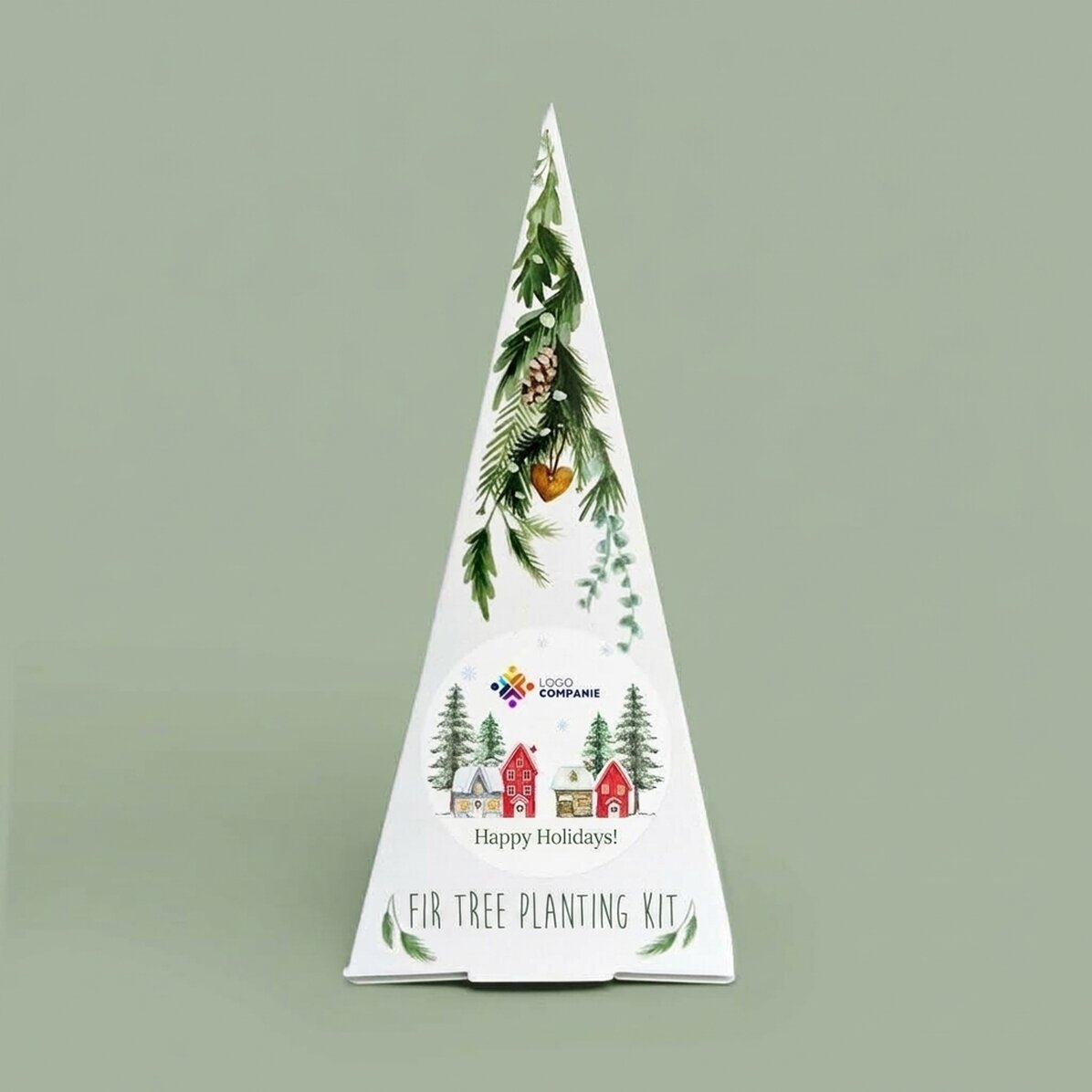 Personalised Christmas tree planting kit with logo and message - Happy Holidays!
