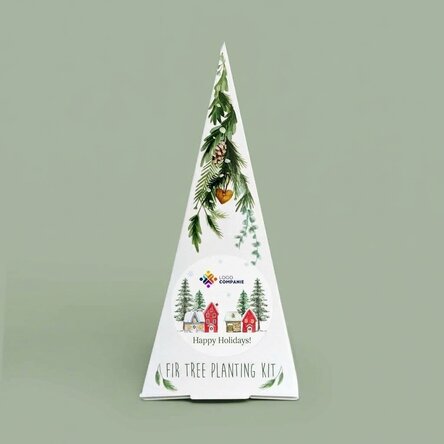 Personalised Christmas tree planting kit with logo and message - Happy Holidays!