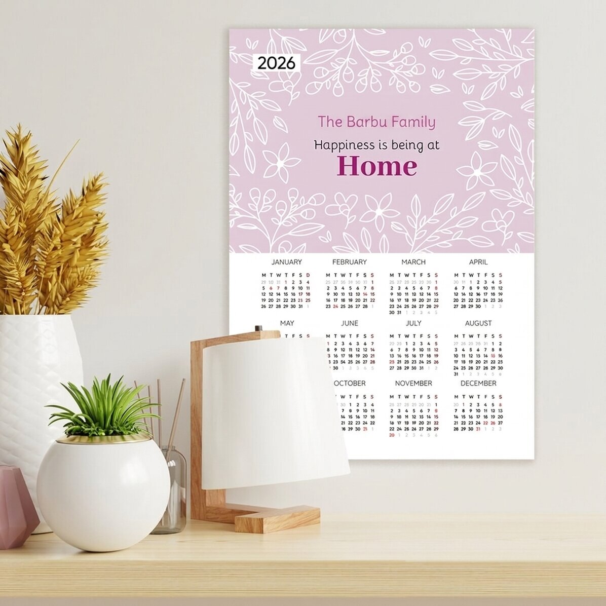 Personalised calendar poster with message