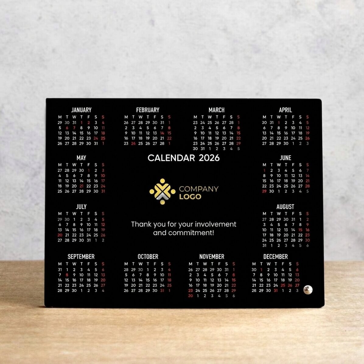 Personalised desk photo frame with logo, text and calendar