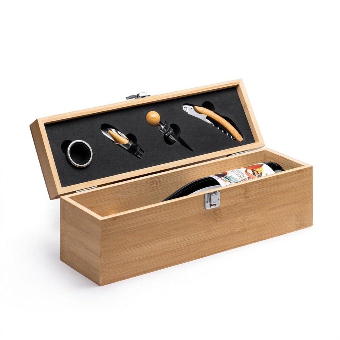 Bamboo wine box with accessories