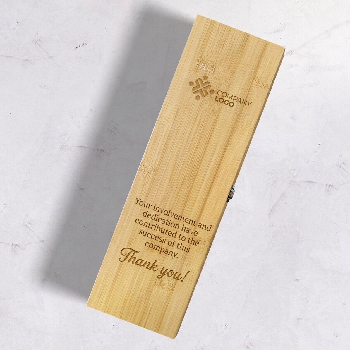 Bamboo wine box with accessories, personalised with logo and text