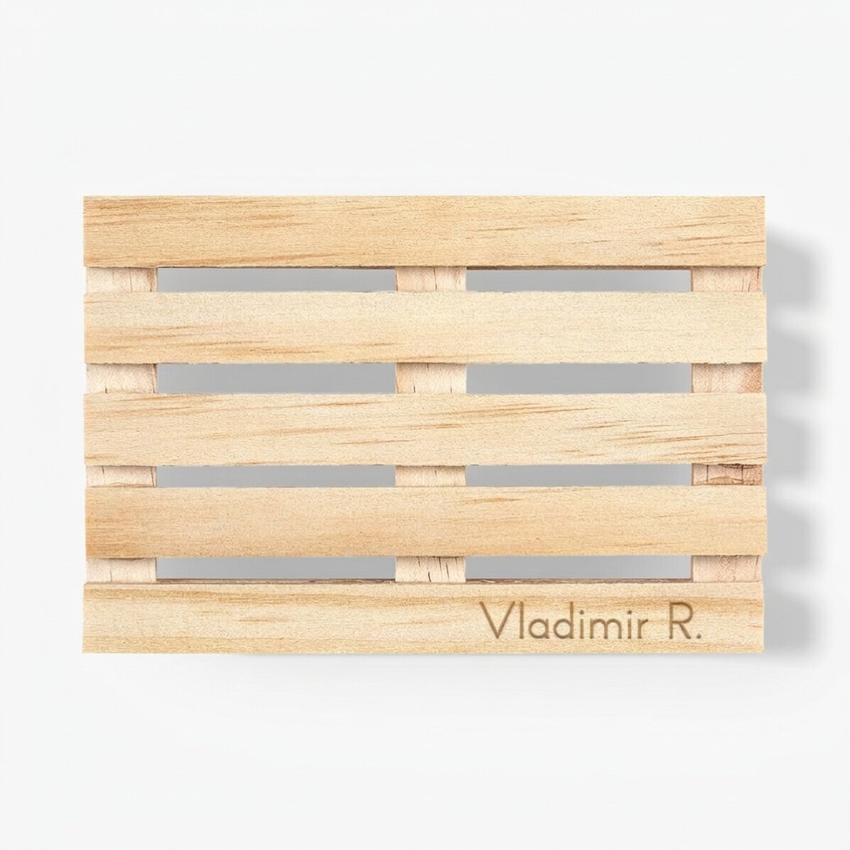 Personalised pallet-shaped coaster with name