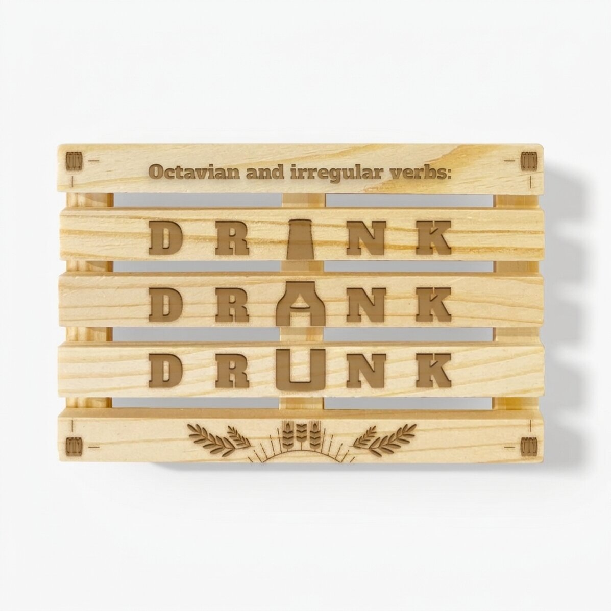Personalised pallet-shaped coaster with text - Drink Drank Drunk