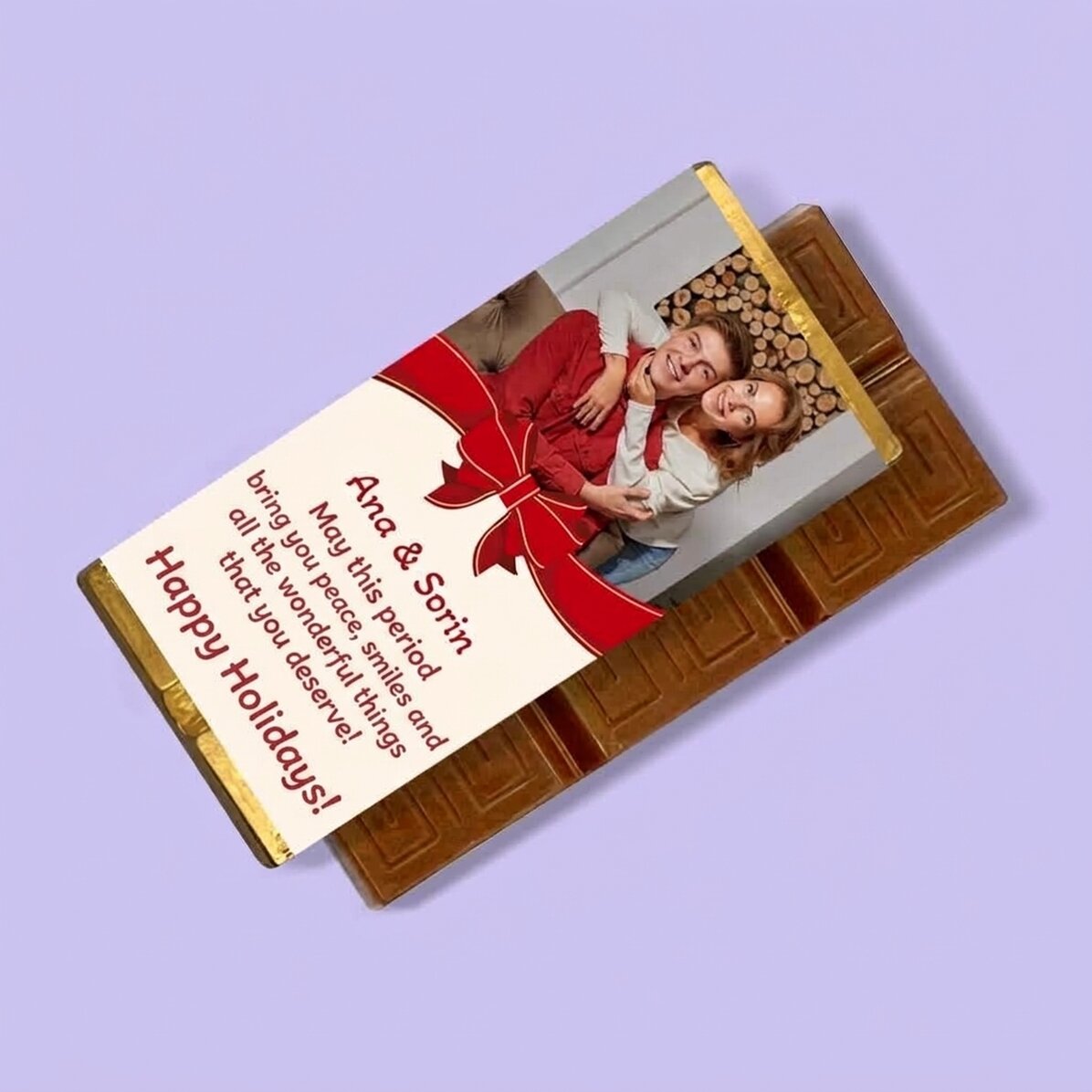 Mini chocolate bar personalised with a photo and text - Bow