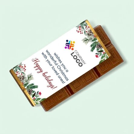 Mini chocolate bar personalised with logo and Christmas message