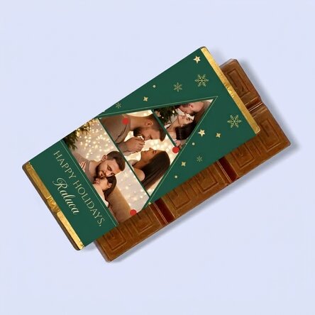 Mini chocolate bar personalised with 3 photos and message - Christmas tree