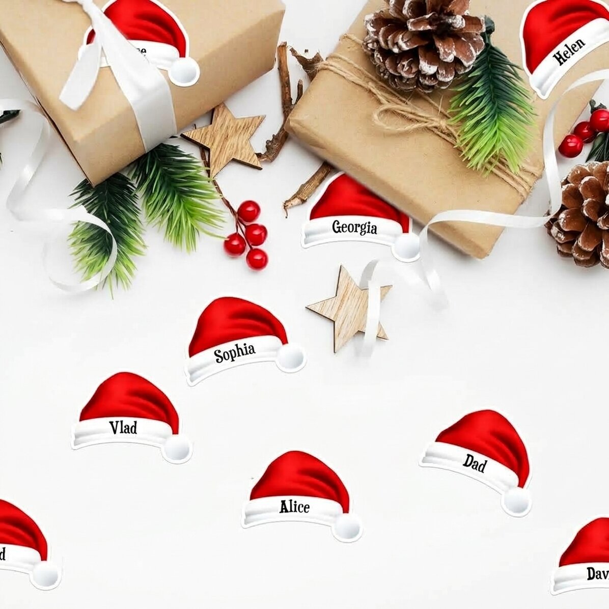 Set of 12 stickers (self-adhesive labels) personalised with names - Father Christmas