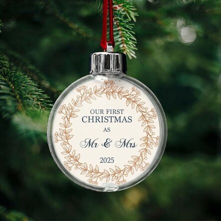 Personalised double-sided transparent globe with a photo and message - Our first Christmas as