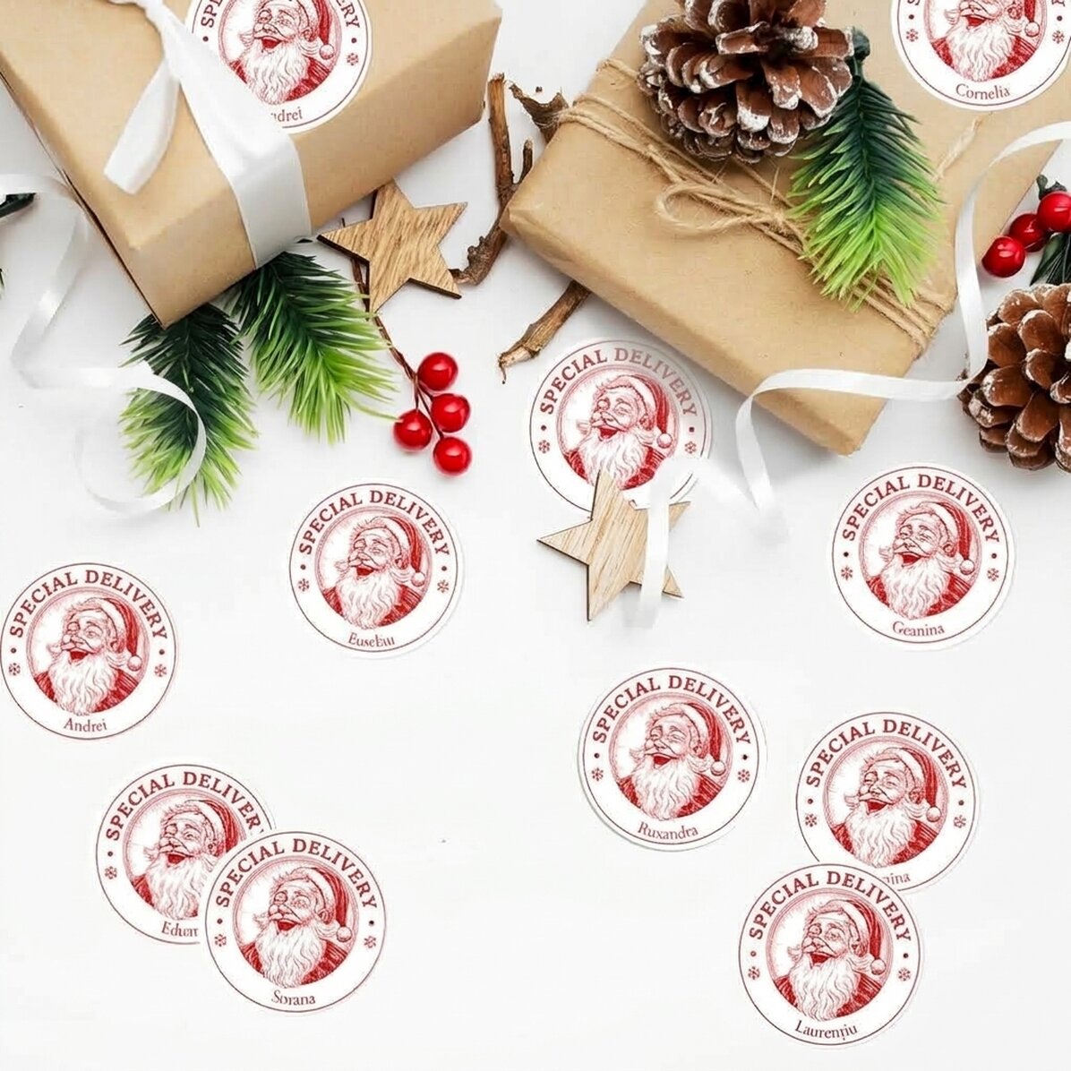 Set of 12 stickers (self-adhesive labels) personalised with names - Special delivery