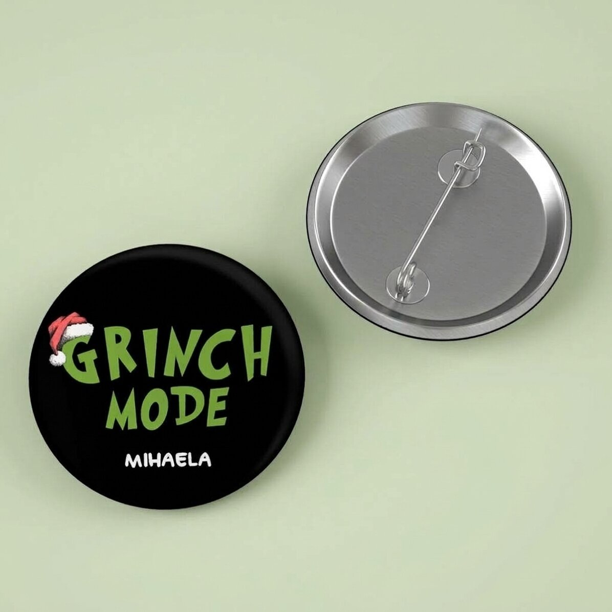 Personalised badge with text - Grinch Mode