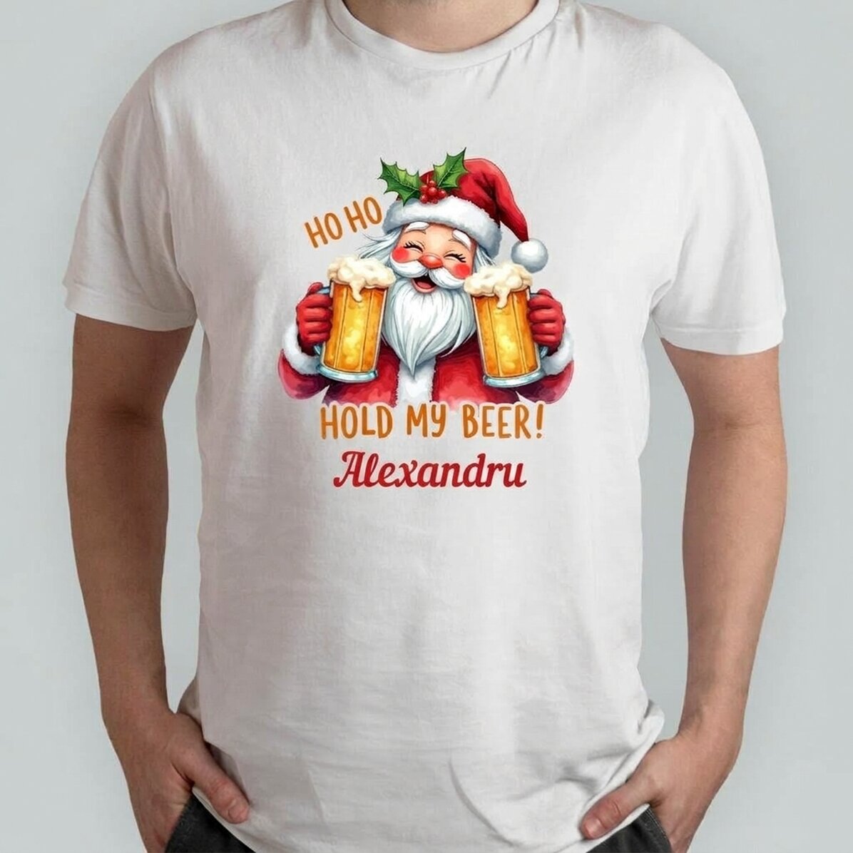 Custom cotton T-shirt with text - Hold my beer