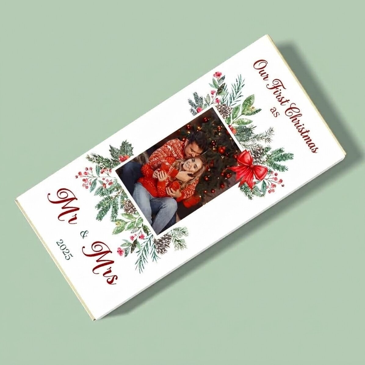 Personalised chocolate with photo and message - Our first Christmas