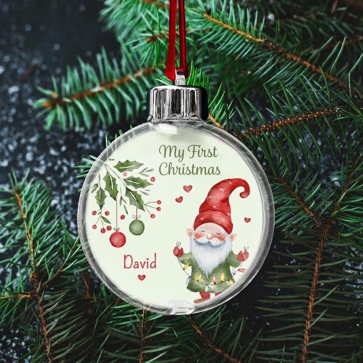Personalised double-sided transparent globe with a photo and message - My First Christmas