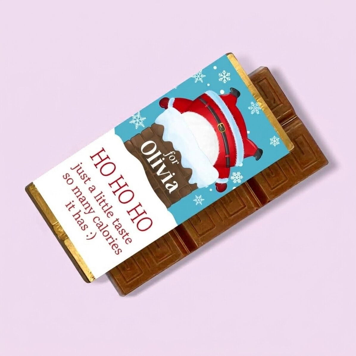 Mini chocolate bar personalised with a funny Christmas message