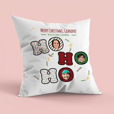 Personalised cushion with photo, large size - HO HO HO