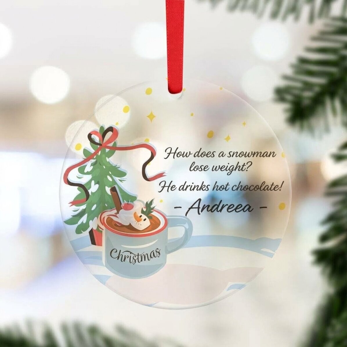 Personalised round ornament with text - Hot chocolate