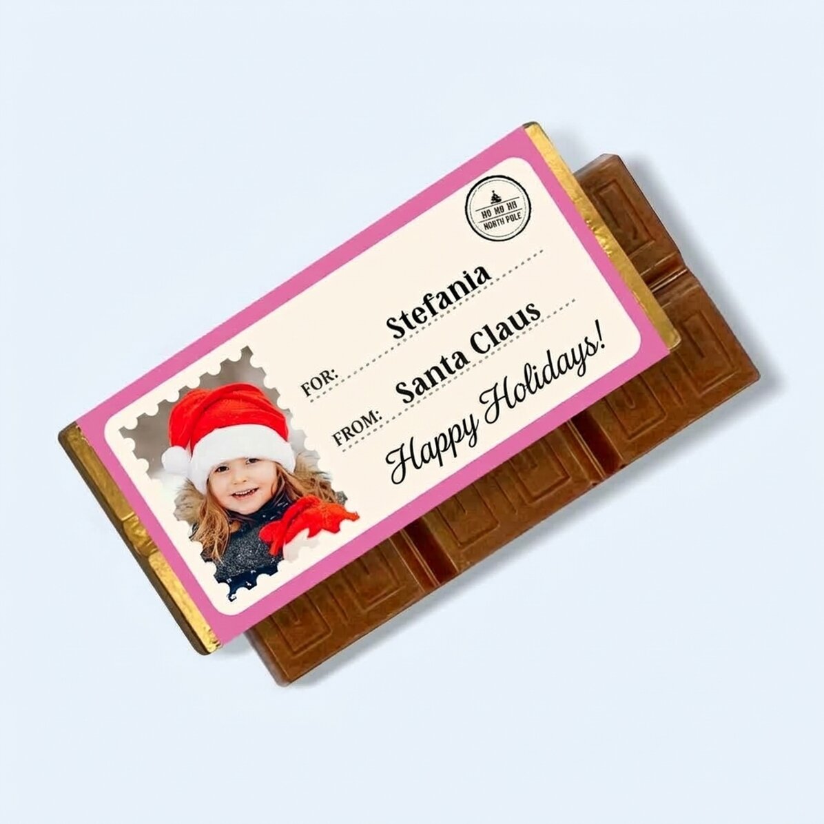 Mini chocolate bar personalised with a photo and message - With love, Santa