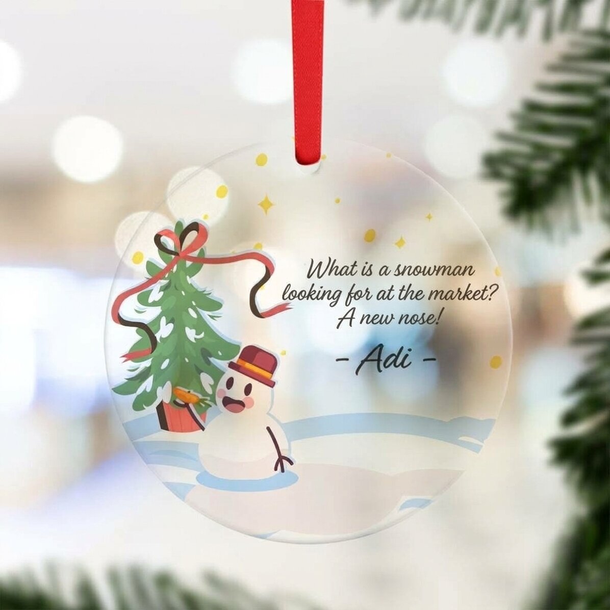Personalised round ornament with text - Snowman