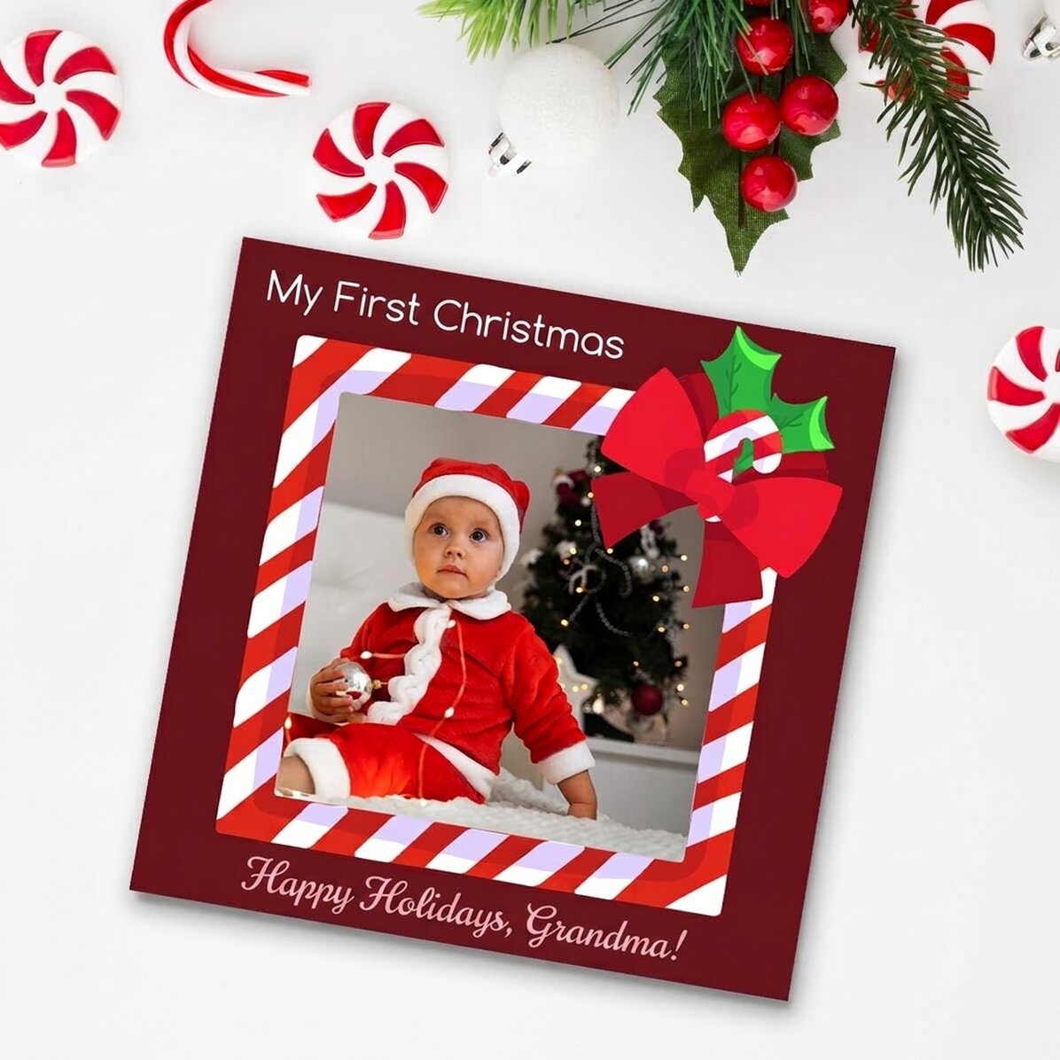 Personalised 10x10 magnet with photo and text - Happy Holidays!