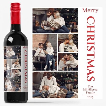 Personalised wine with message and 5 Christmas photos - Merry Christmas!