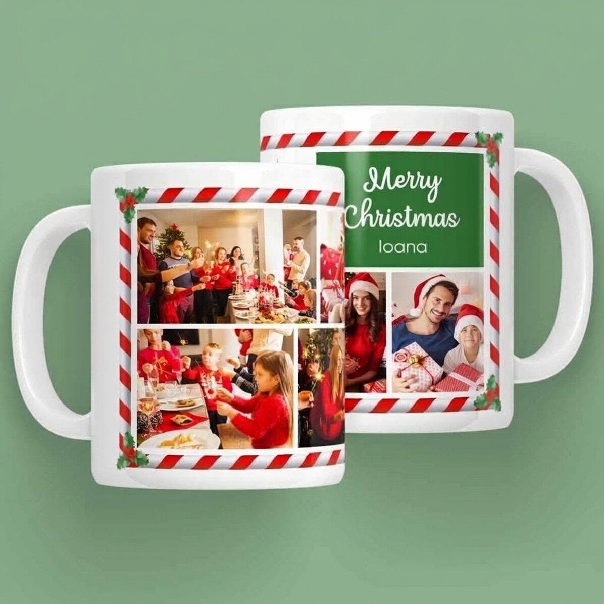 Personalised mug with text and 7 photos - Father Christmas