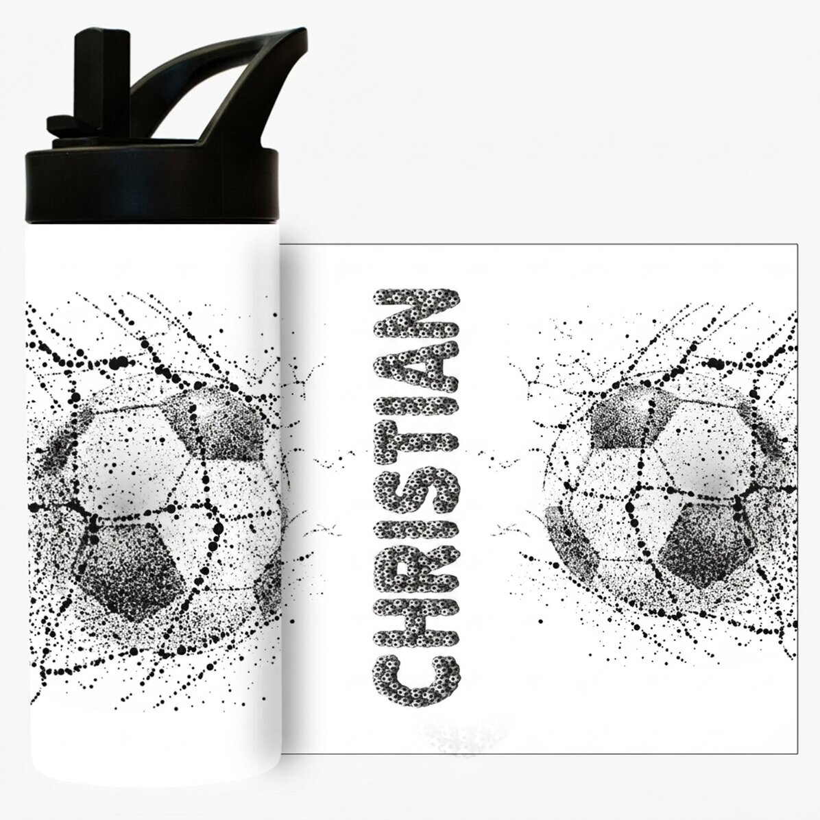 Thermos with handle and straw, personalised with text - Football