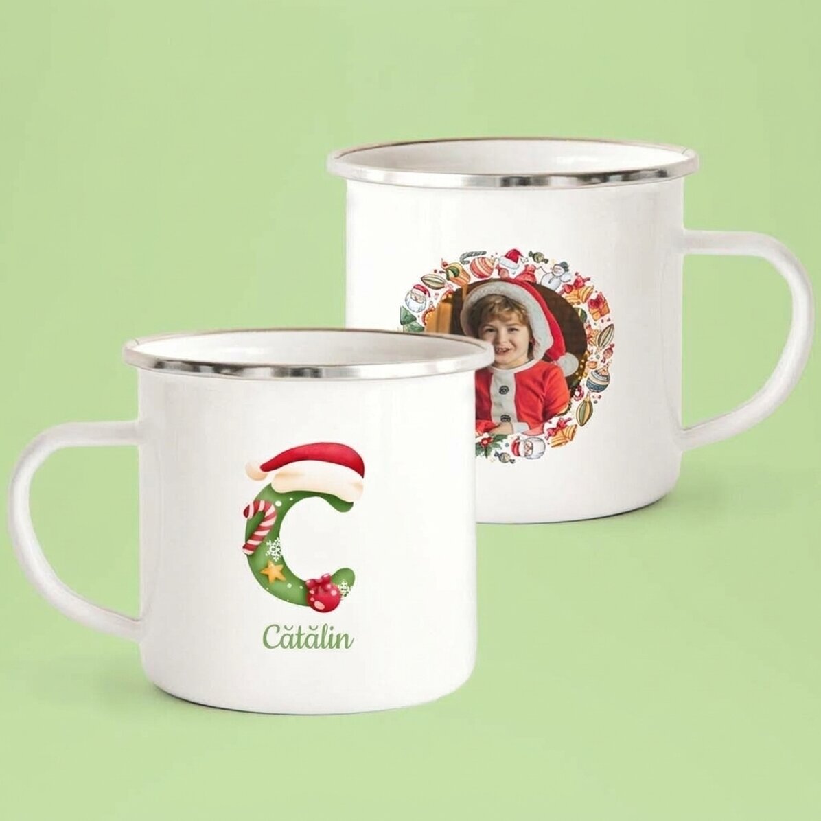 Personalised enamel mug with text and a photo - Christmas