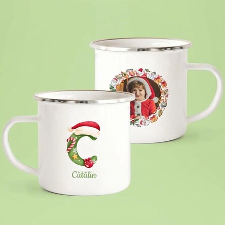 Personalised enamel mug with text and a photo - Christmas