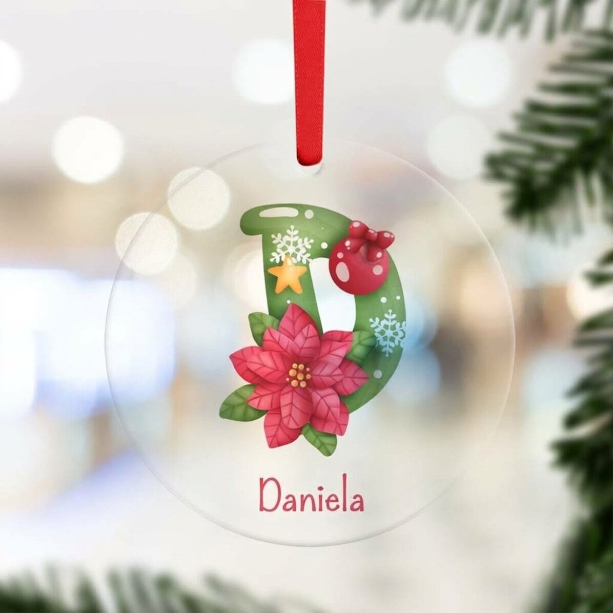 Personalised round ornament with name - Christmas