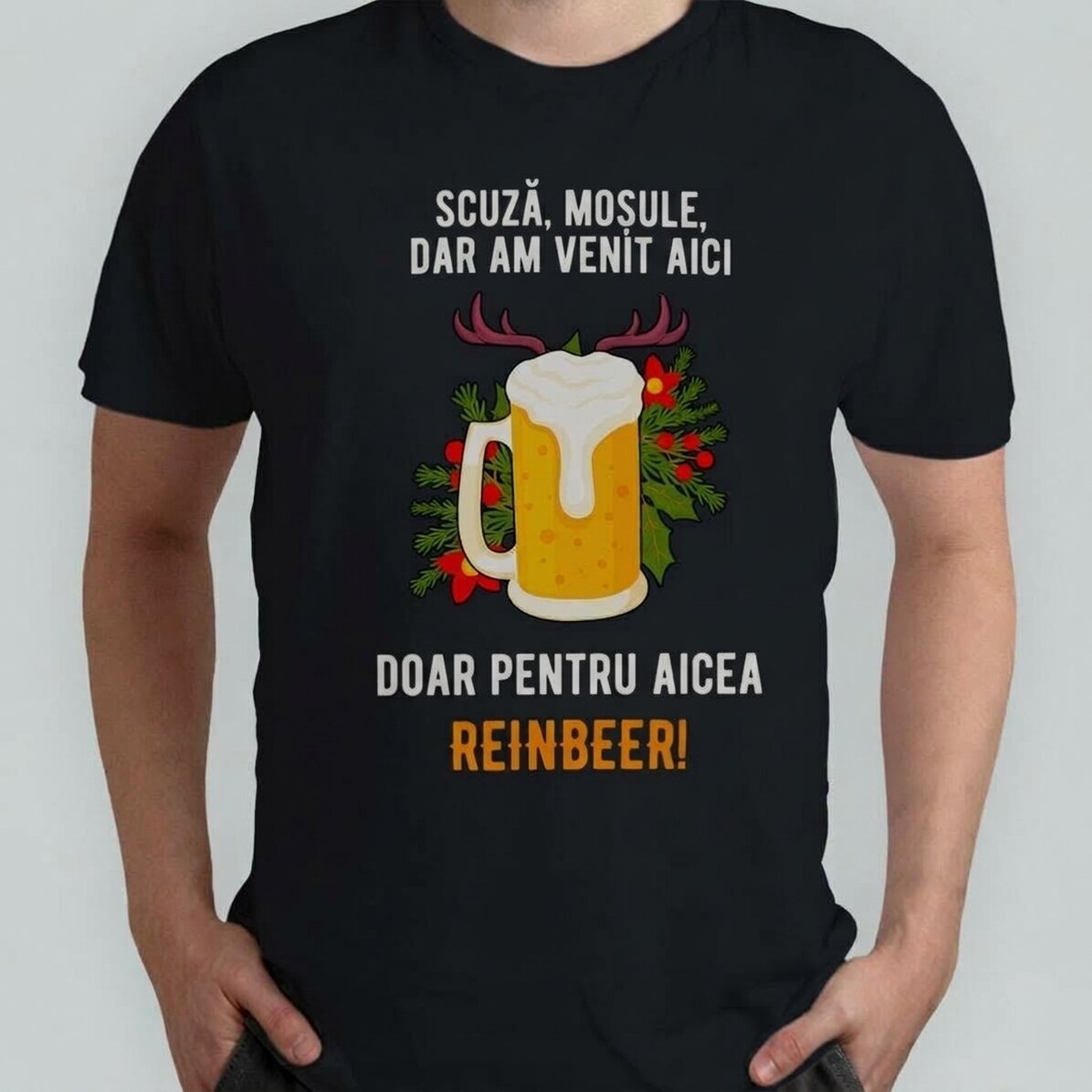 Personalised cotton T-shirt with Christmas text - Reinbeer