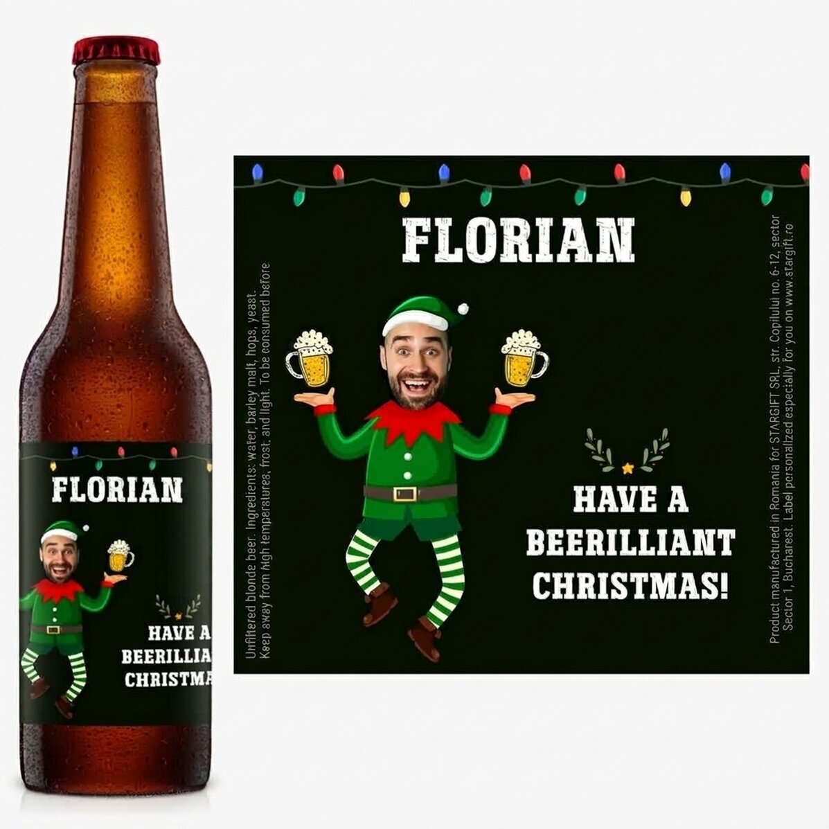 Personalised beer with photo and Christmas message - Elf
