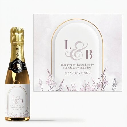 Mini bottle of sparkling wine personalised with text - Wedding favour