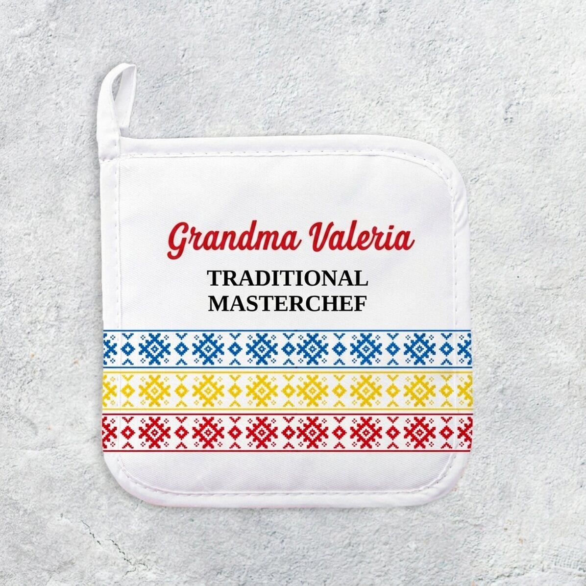 Personalised hot pot holder with text - Masterchef traditional