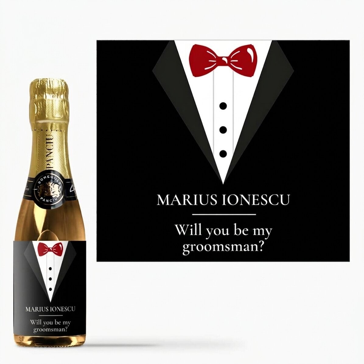 Mini bottle of sparkling wine personalised with text - Best man