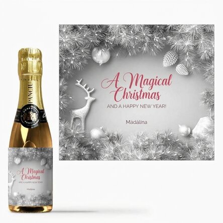 Mini bottle of sparkling wine personalised with text - Silver Christmas