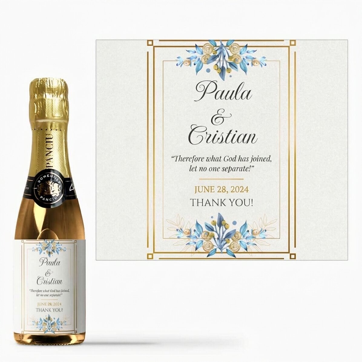 Mini bottle of sparkling wine personalised with text - Thank you